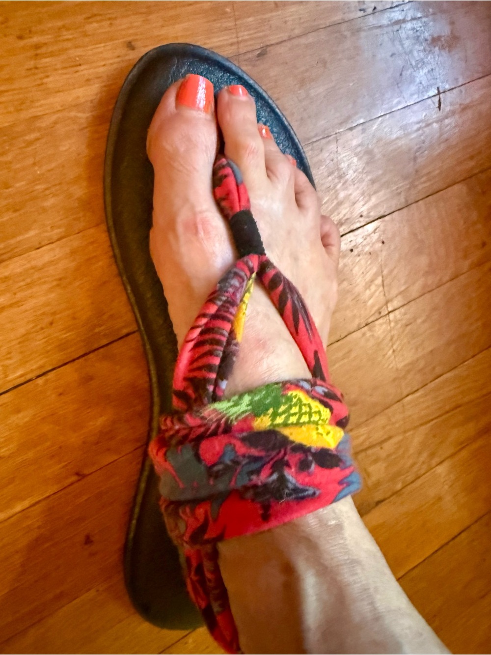 Sanuk Multicolor Floral Wrap Sandals - Red, Yellow, Green, Black